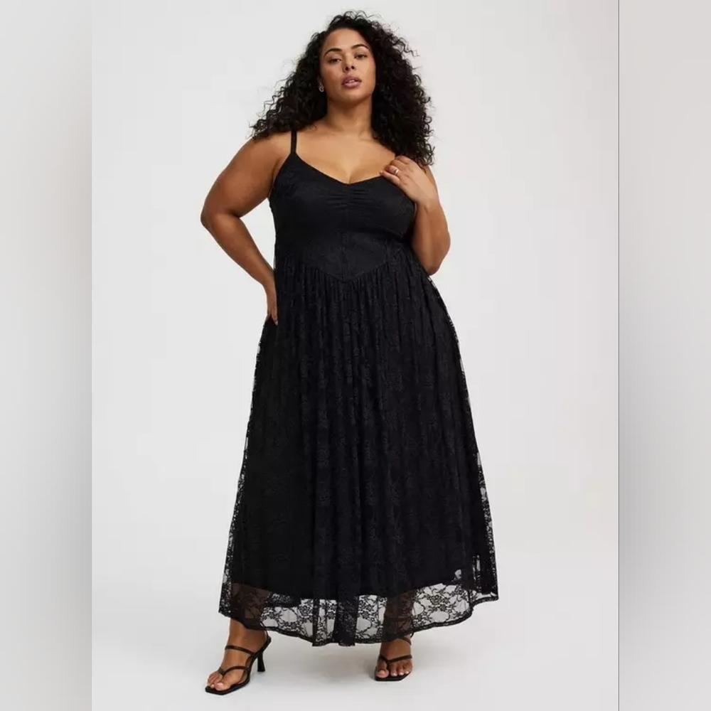 torrid Black Lace Maxi Dress with Spaghetti Straps
